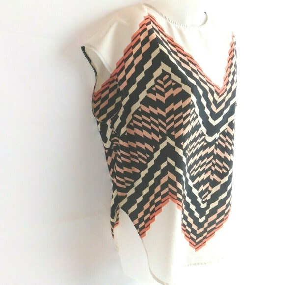 Topshop Geometric Sleeveless Size 4 Top Black Pink Button Back - Picture 3 of 8